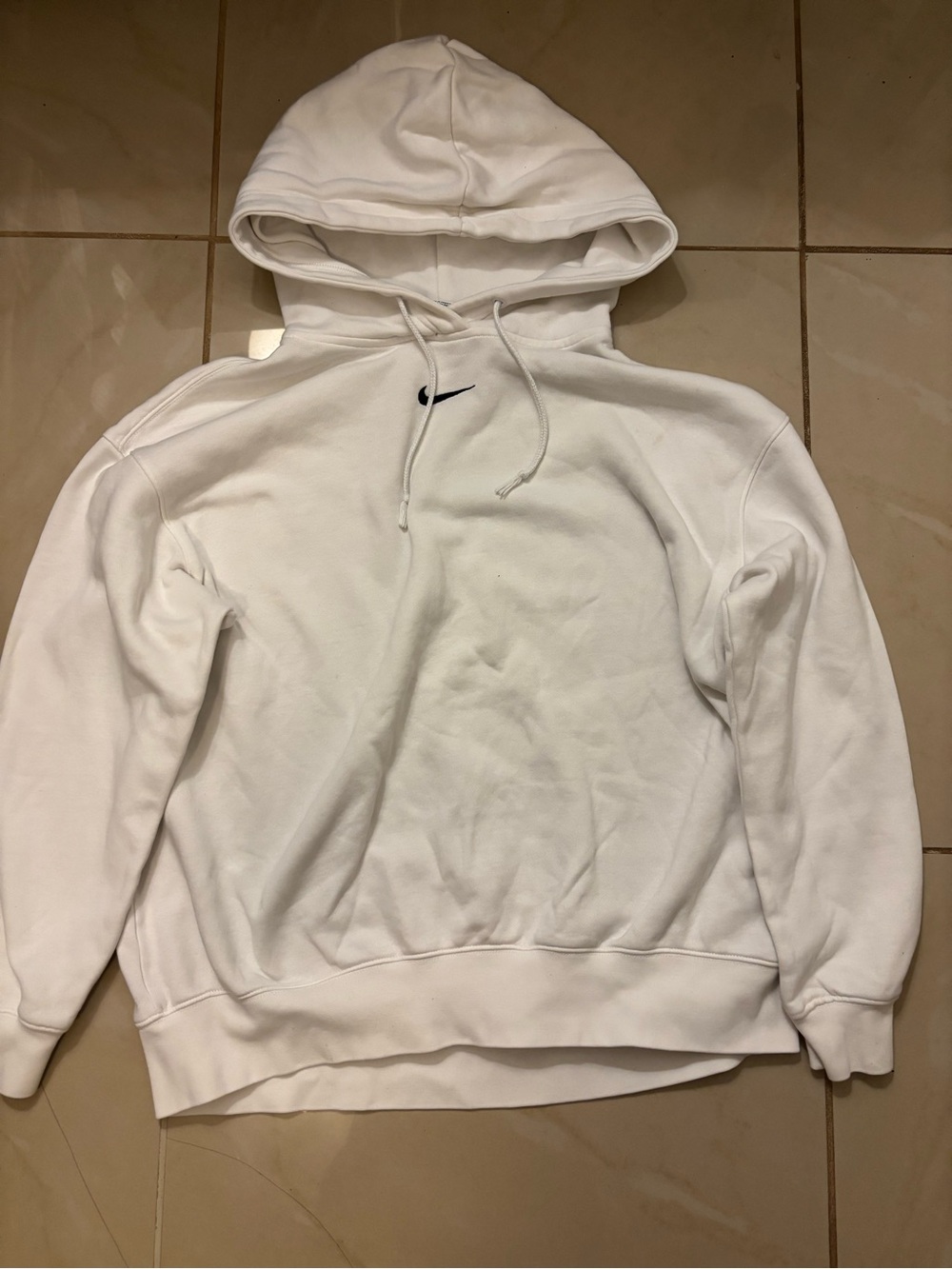 Nike White Men's Hooded Sweatshirt with Black Swoosh